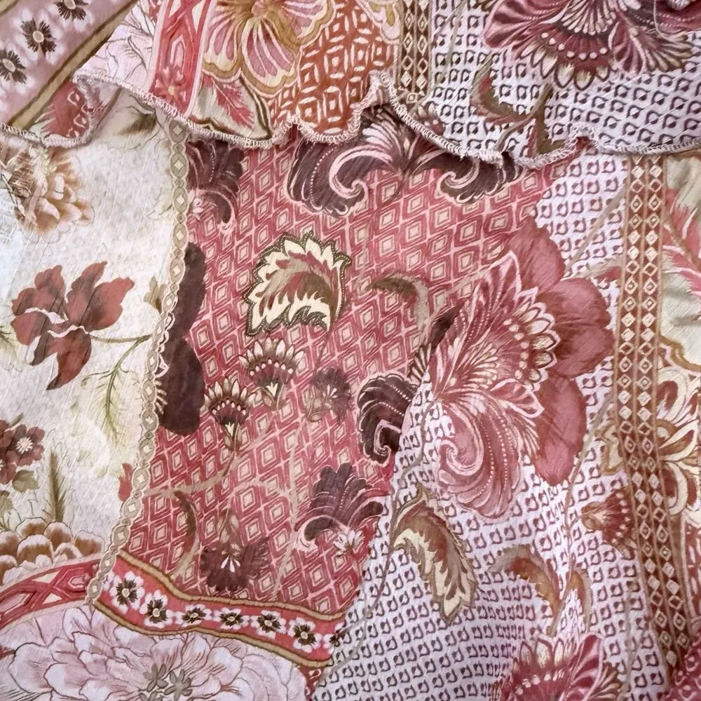 Patchwork Floral Ruffle Tiered Cami Top S MNG Mango Boho Smocked Peplum Summer - Picture 11 of 16